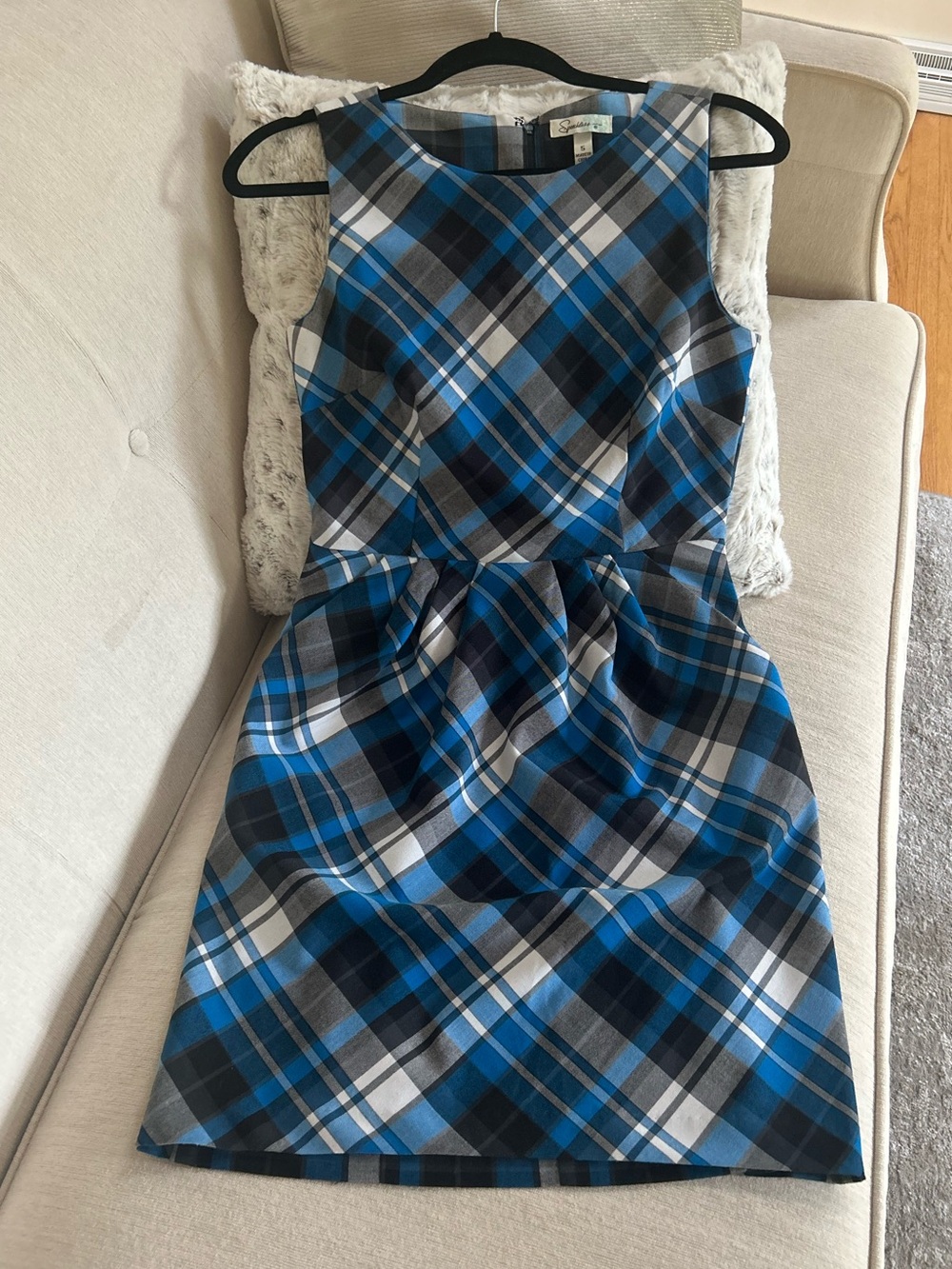 Speechless Blue, Black, White and Gray Plaid Fit-and-Flare Dress
